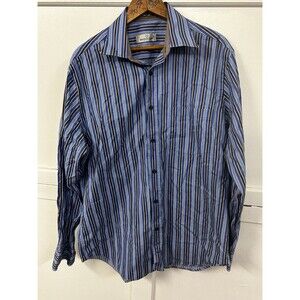 Bugatchi Uomo Button-Down Dress Shirt Mens XL Blue Vertical Striped Modern